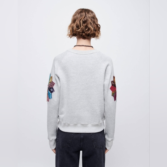 Re/done Classic Raglan Crewneck in Heather Grey Patchwork Size XS - Picture 5 of 7